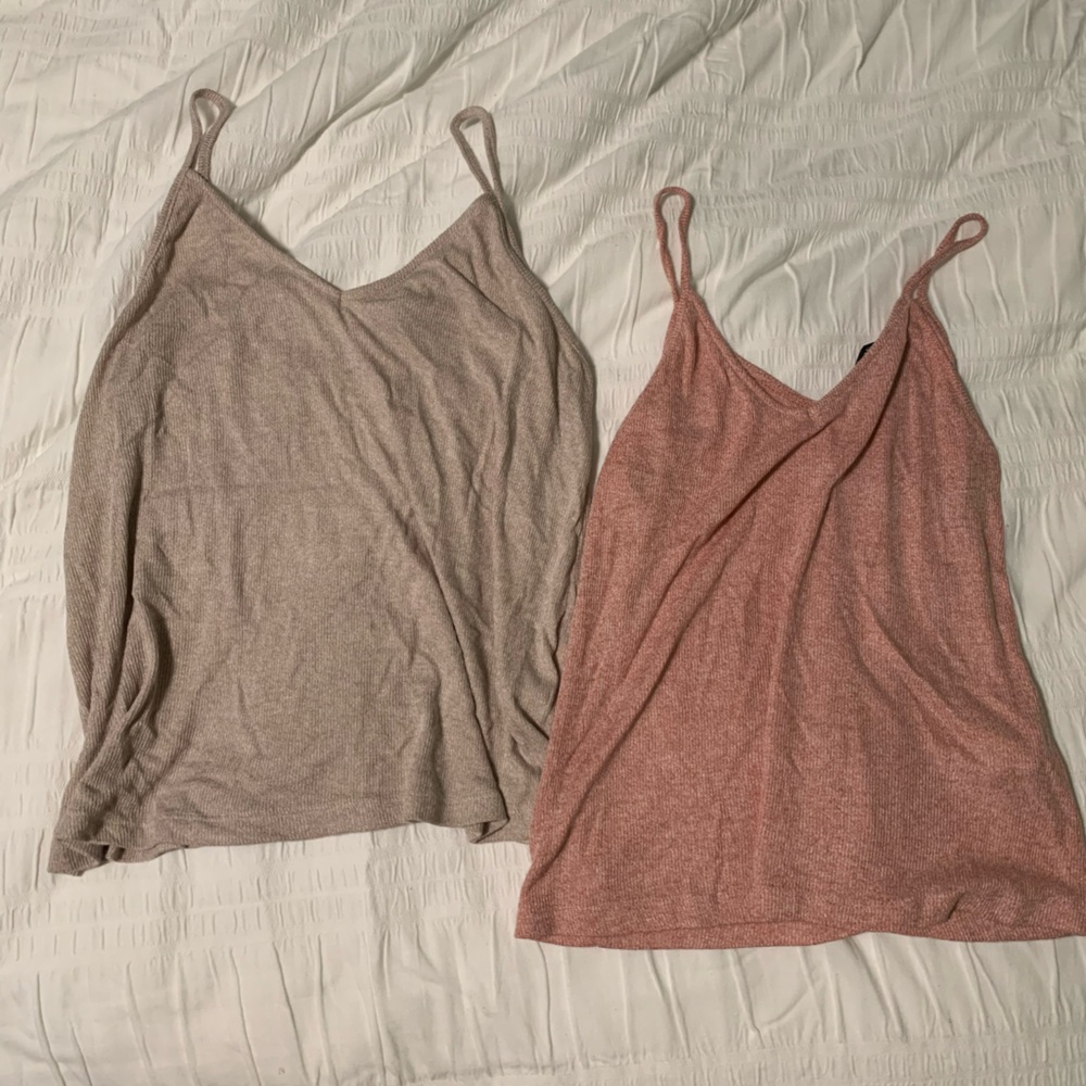 Soft spaghetti strap tank top duo, beige and salmon colour